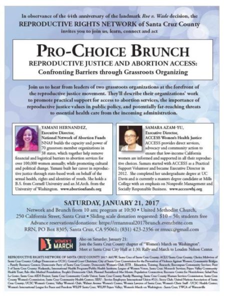 Pro-Choice Brunch, January 21st 2017, Reproductive Rights Network of Santa Cruz County